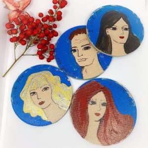 El boyaması benzersiz bardak altlığı seti (4lü) - Mavi