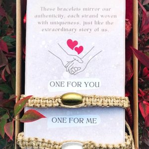 Çiftler için doğal jüt bileklik seti , sevgiliye anlamlı hediye